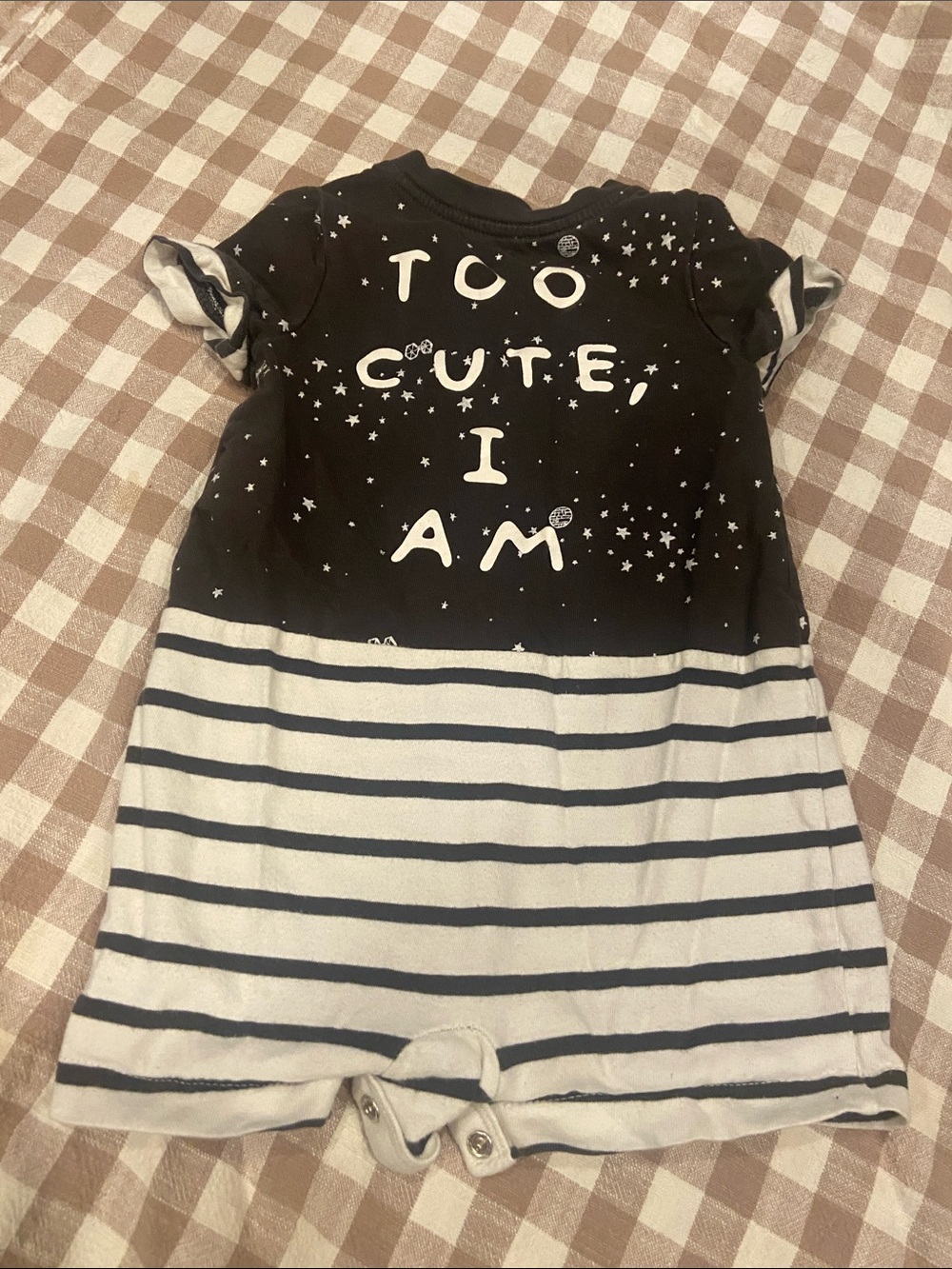 GAP Black and White Star Stripe Baby Romper with Green Character Appliqué - Picture 4 of 5